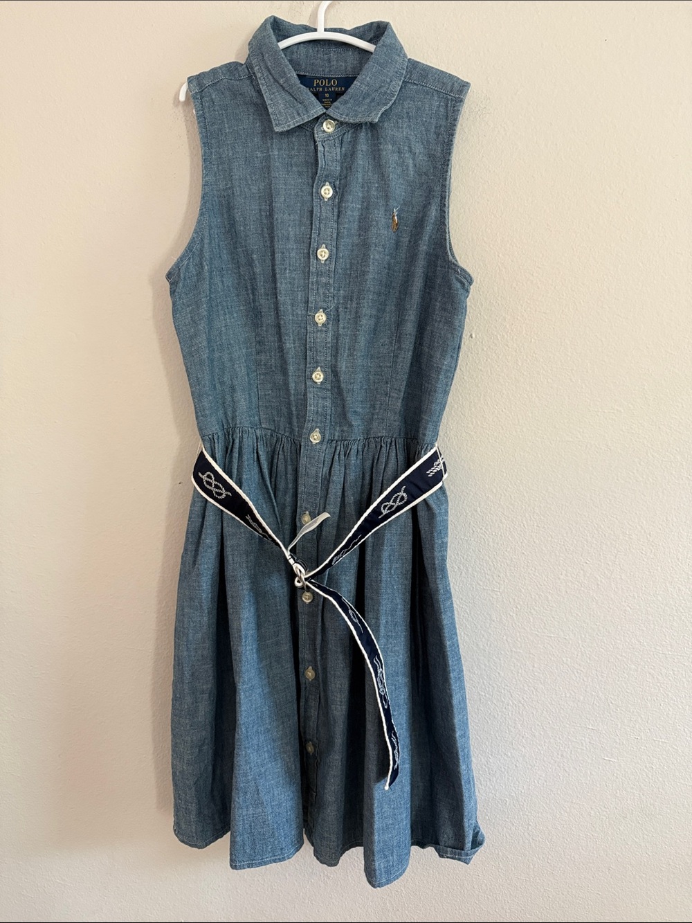 Ralph Lauren Sleeveless Chambray Button-Front Dress in Denim Blue -L831